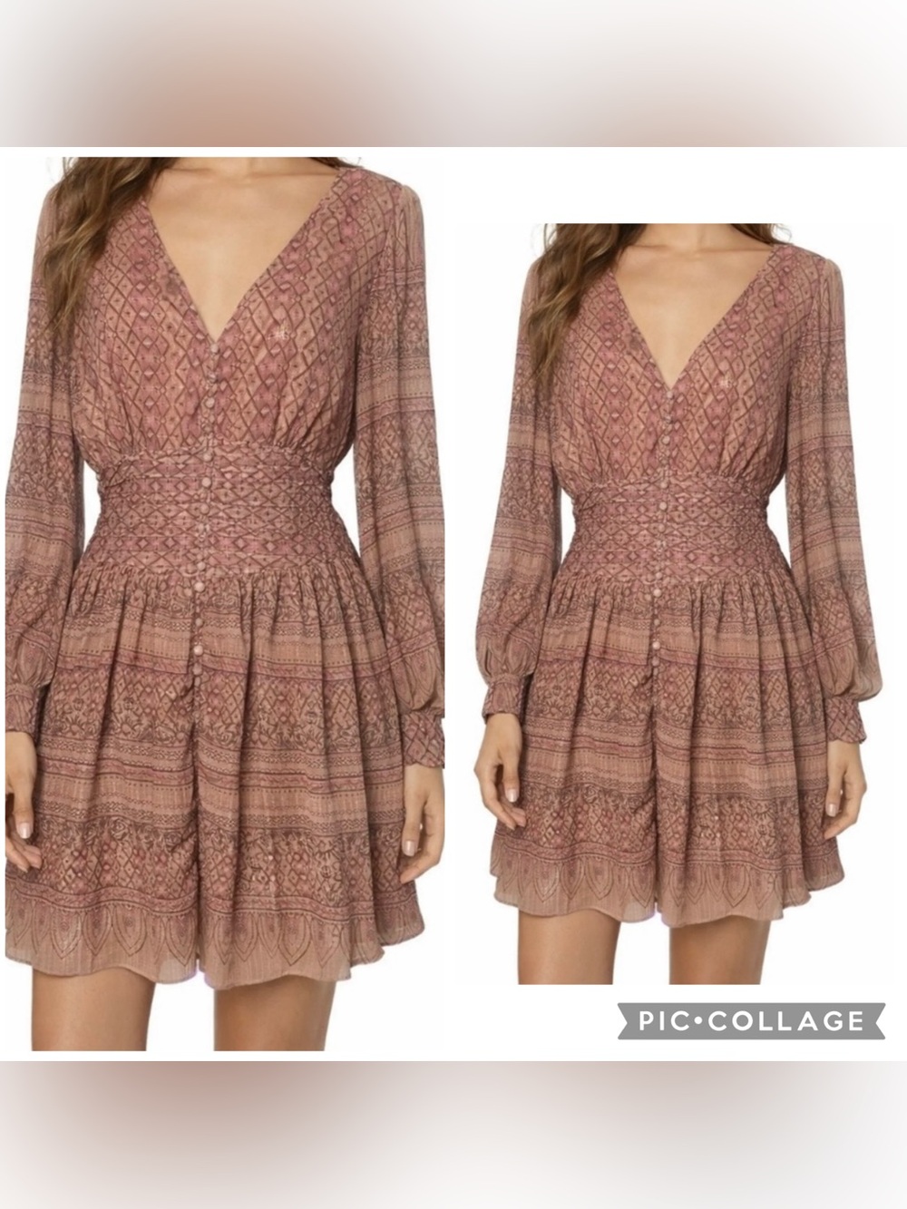 HOUSE OF HARLOW 1960 Women’s Pink Gold Geometric Print Puff Sleeve Dress Size L.